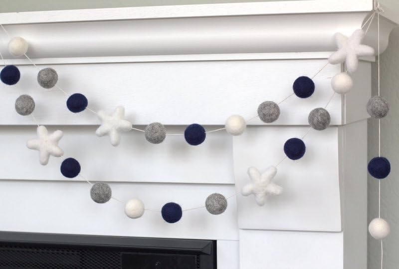 Felt Ball Star Garland - Navy Gray White