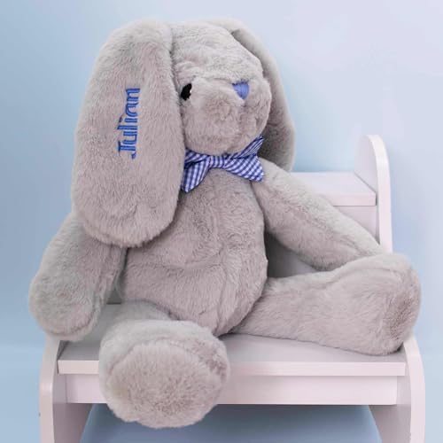 DIBSIES Personalized Hoppity Floppity Bunny 18 Inch Gray with Blue Bowtie 1