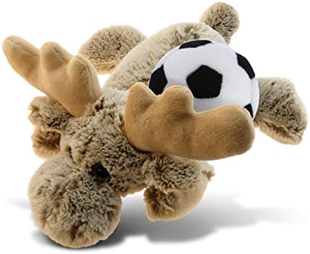 DolliBu Lying Moose Plush with Soccer Ball - Soft Cuddly Stuffed Animal