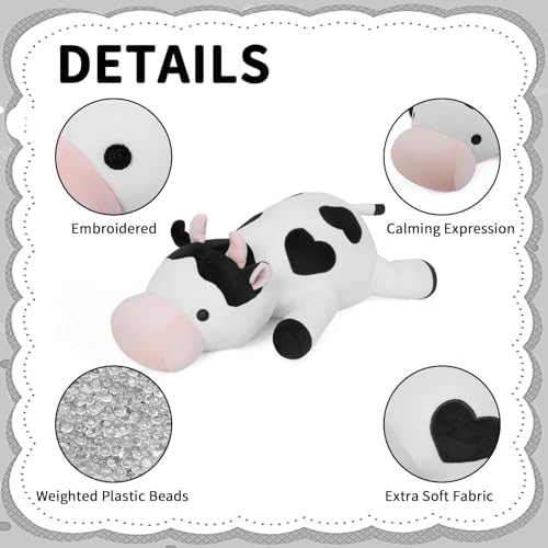FLORVIV Weighted Cow Plush Toy 24 42lb Cuddly Hugging Doll