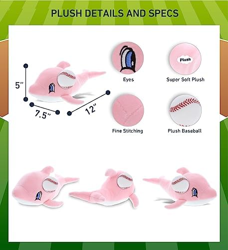 DolliBu Pink Dolphin Plush with Baseball - 12 Inches Huggable Stuffed Animal