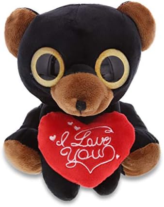 DolliBu Sparkling Big Eye Black Bear Plush with Red Heart and Personalization