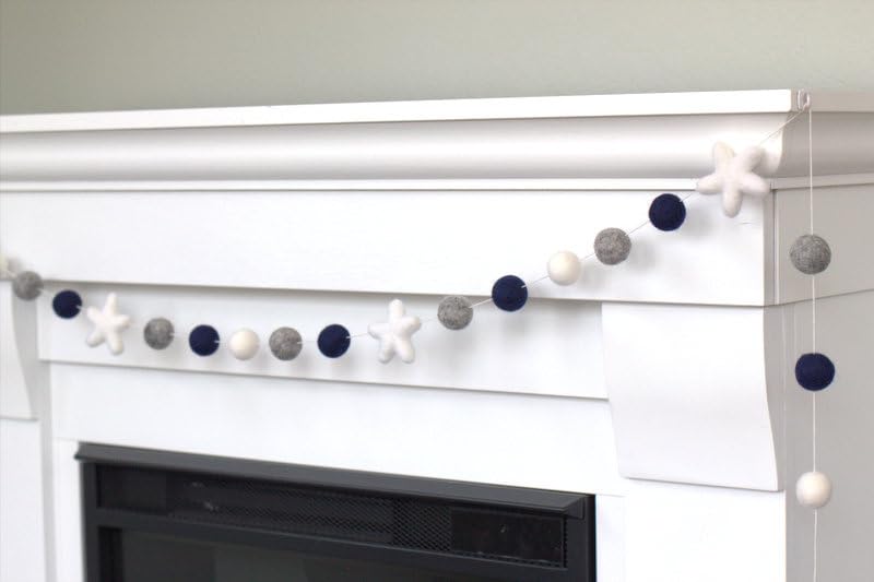 Felt Ball Star Garland - Navy Gray White
