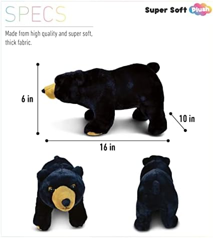 DolliBu Plush Black Bear Stuffed Animal - 16 Inches