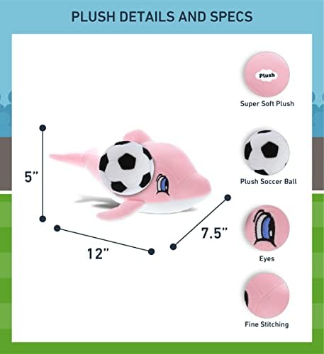 DolliBu Pink Dolphin Plush with Soccer Ball - 12 Inches