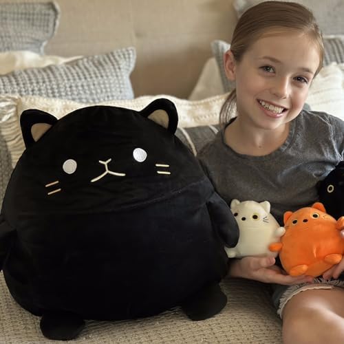 BENINY 4Pcs Cat Plush Set - Giant Black Cat Mommy 3 Baby Kittens