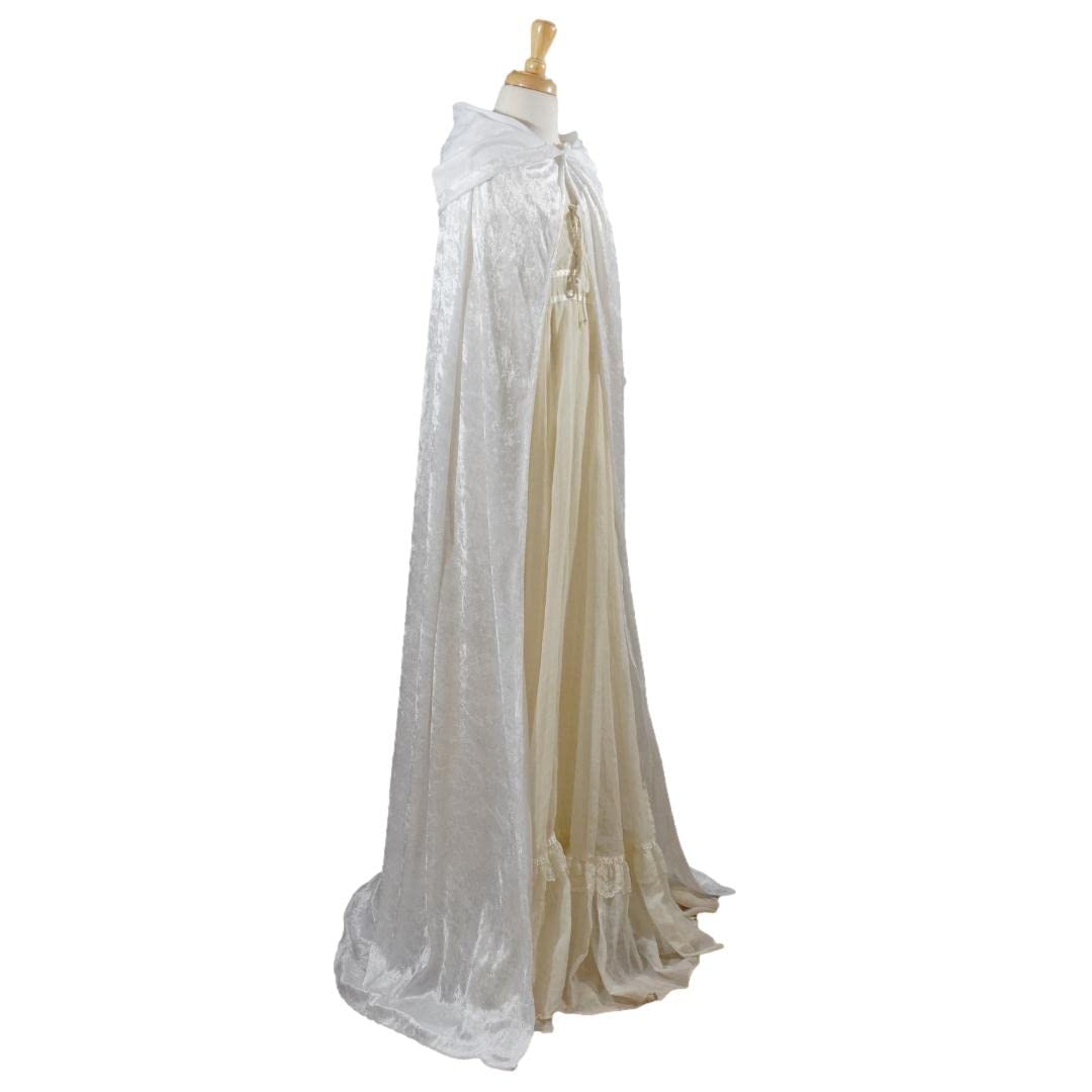 White Crushed Velvet Full Length Hooded Cape - Adult Medium