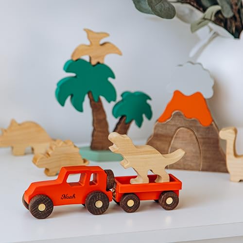 Personalized Wooden Car with Dinosaur Theme for Kids
