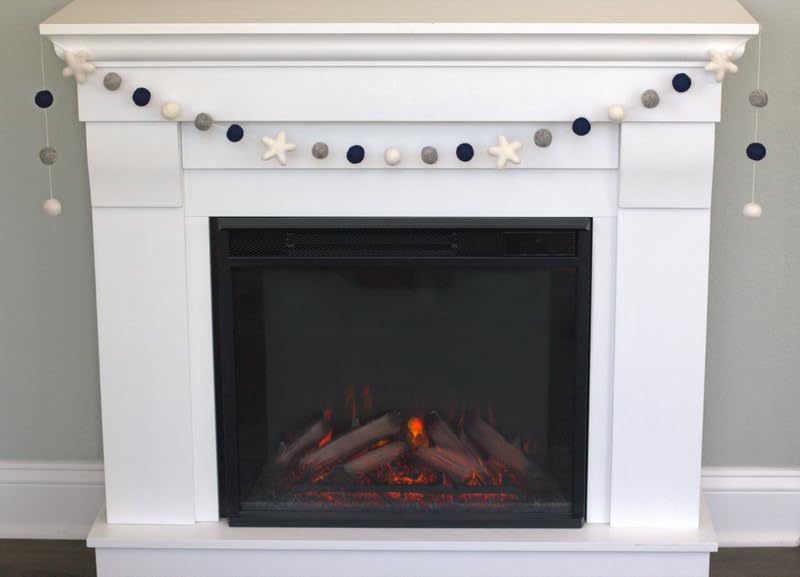 Felt Ball Star Garland - Navy Gray White