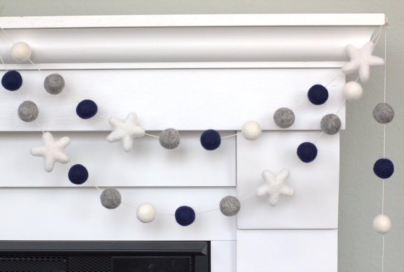 Felt Ball Star Garland - Navy Gray White