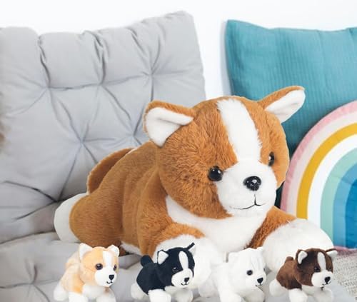5 Pcs Corgi Plush Stuffed Animals with Zipper Belly