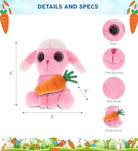 DolliBu Sparkling Eyes Pink Poodle Dog Easter Plush Toy - 6 Inches