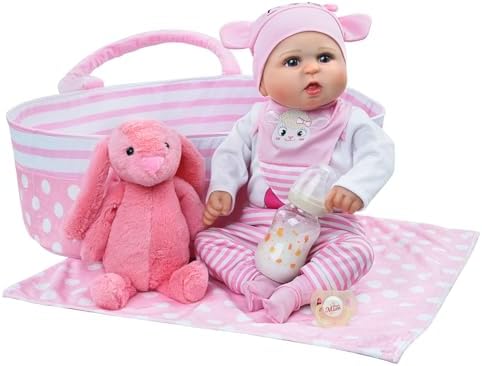 BABESIDE Reborn Baby Doll with 8pcs Clothes and Bassinet 1