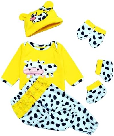 Yellow Cow Reborn Baby Doll Clothes 5pcs Set