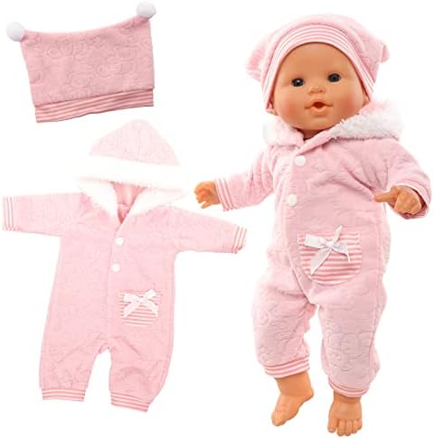 Miunana Baby Doll Clothes Pink Jumpsuit and Cap Set