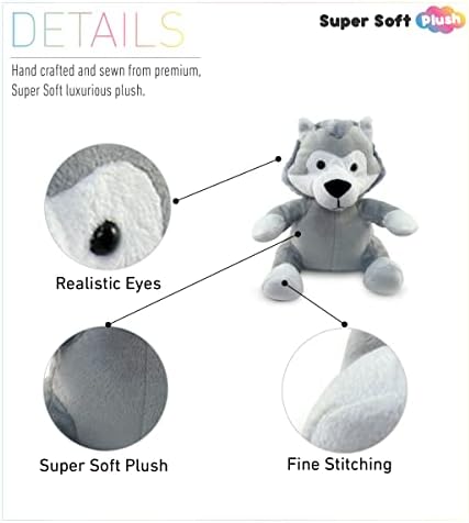 DolliBu Plush Wolf Toy - 6 Inches Sitting Huggable Stuffed Animal