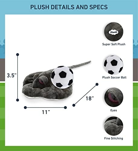 DolliBu Grey Stingray Stuffed Animal with Soccer Ball - 18 Inches