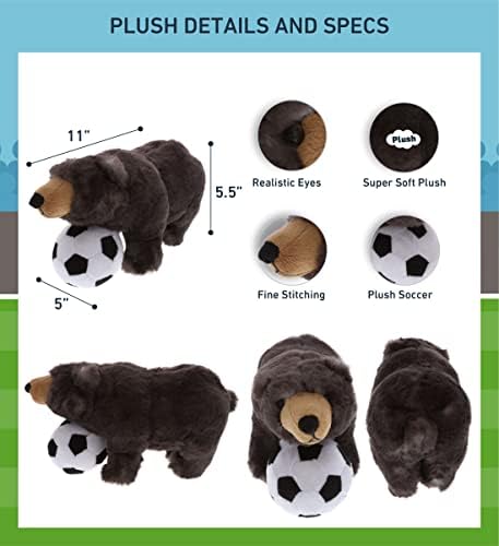 DolliBu Standing Black Bear with Soccer Ball Plush - 11 Inch