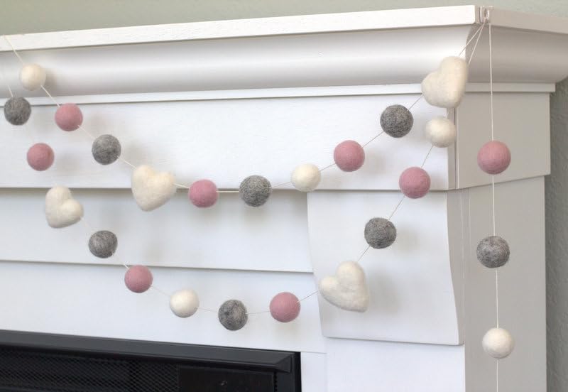 Matthew Mae Heart Felt Garland - Pink Gray White
