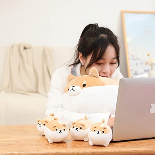 SQEQE Stuffed Shiba Inu Plush Toy with 4 Baby Plushies
