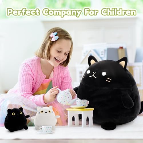 BENINY 4Pcs Cat Plush Set - Giant Black Cat Mommy 3 Baby Kittens