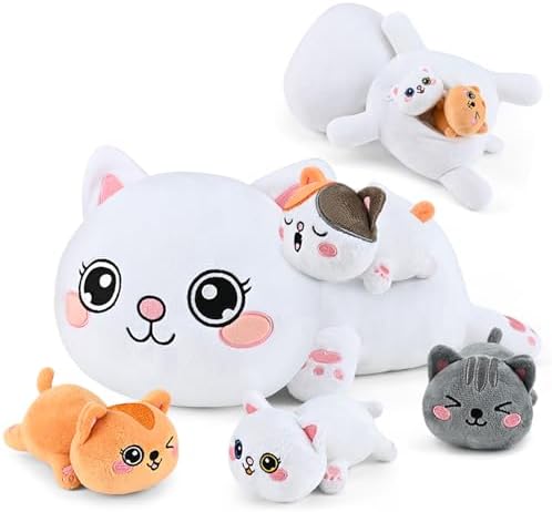 KMUYSL Plush Kitty Set - Mommy with 4 Baby Kitties