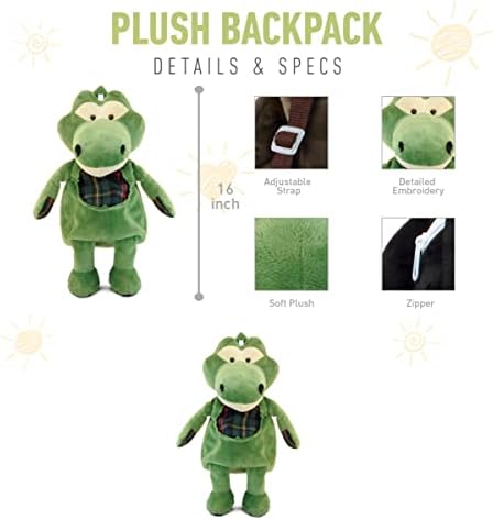 DolliBu Alligator Plush Backpack 14 Inch Cute Kids Travel Bag