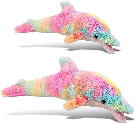 DolliBu Rainbow Plush Dolphin Toys 2 Pack