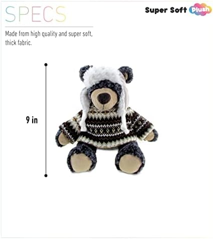 DolliBu Plush Black Bear with Hat and Sweater 9 Inches