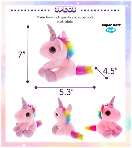 DolliBu Plush Pink Unicorn Stuffed Animal - 7 Inch