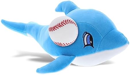 DolliBu Blue Dolphin Plush Toy with Baseball - 12 Inches