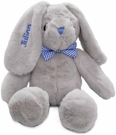 DIBSIES Personalized Hoppity Floppity Bunny 18 Inch Gray with Blue Bowtie 1