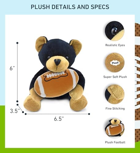 DolliBu Black Bear Plush with Football - 6 Inch Huggable Stuffed Animal