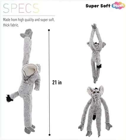 DolliBu 21 Inch Hanging Plush Elephant with Hook Loop Tape