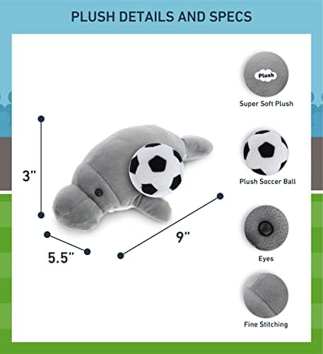 DolliBu Grey Manatee Soccer Ball Plush - 9 Inches