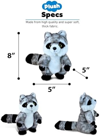 DolliBu Gray Raccoon Plush Stuffed Animal 8 Inches
