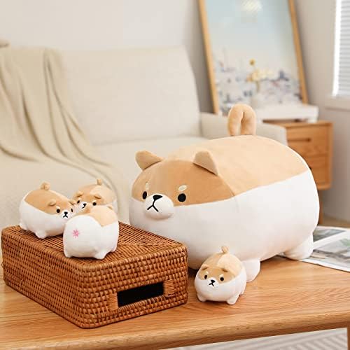 SQEQE Stuffed Shiba Inu Plush Toy with 4 Baby Plushies