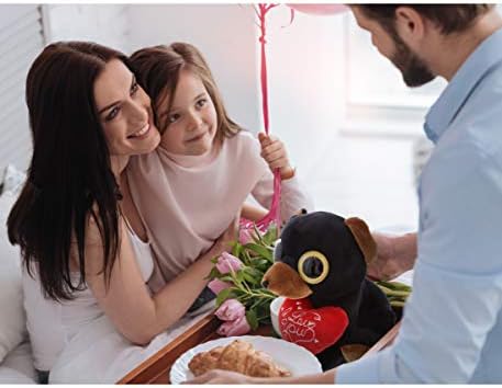 DolliBu Sparkling Big Eye Black Bear Plush with Red Heart and Personalization