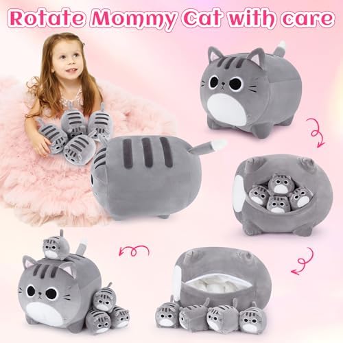Grey Cat Plush Family 5PCS Stuffed Animal Set
