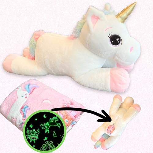 Unicorn Stuffed Animal with Glow-in-the-Dark Blanket Inside
