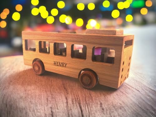 Personalized Wooden School Bus Toy for Toddlers 1