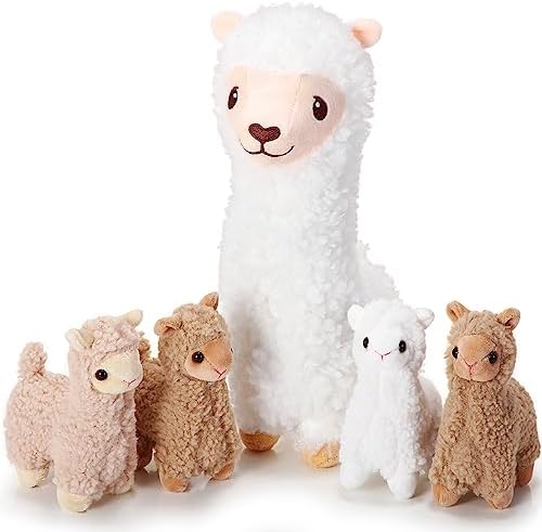 Jenaai Llama Plush Set with 4 Baby Llamas Cute Soft Stuffed Animals