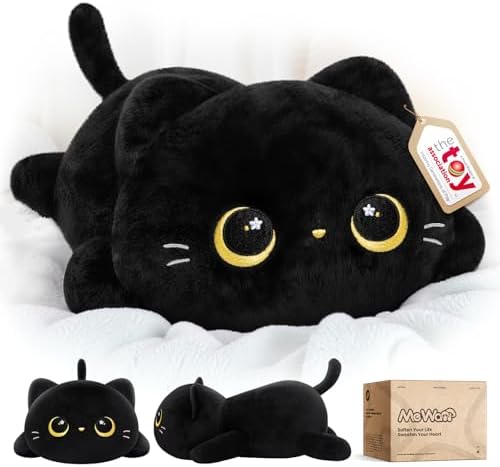 Cute Black Cat Plush Pillow - Kawaii Plushie for Kids Girls