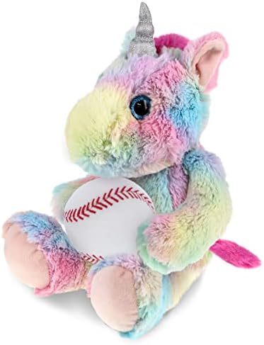 DolliBu Rainbow Unicorn Plush with Baseball - 10 Inches