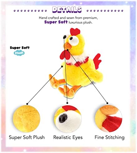 DolliBu Plush Rooster - Soft Huggable Sitting Yellow Farm Animal