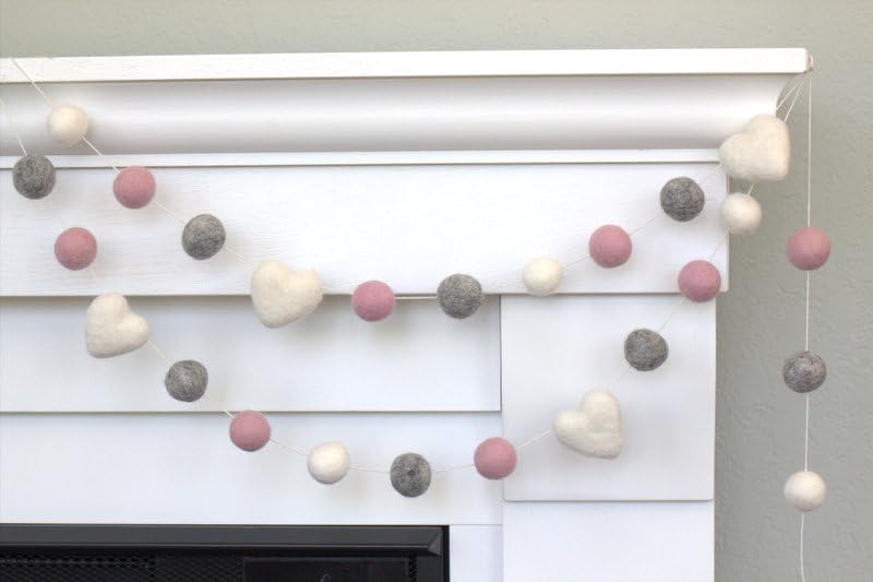 Matthew Mae Heart Felt Garland - Pink Gray White