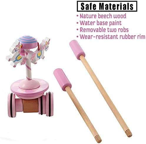 RUYU Lively Carousel Wooden Push Pull Toy for Toddlers 1