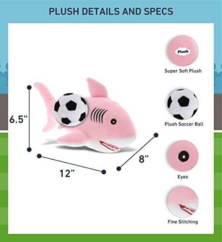 DolliBu Pink Shark Plush with Soccer Ball - 12 Inches