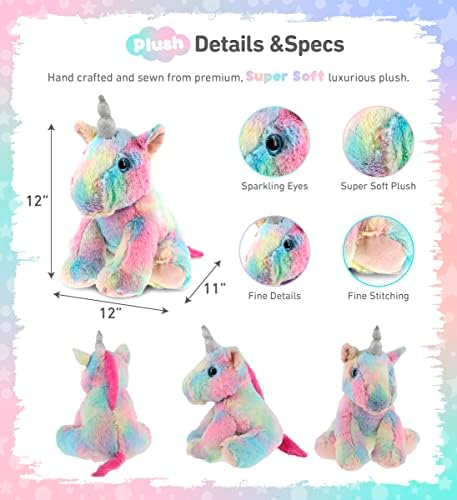 DolliBu 12 Inch Plush Rainbow Unicorn Toy