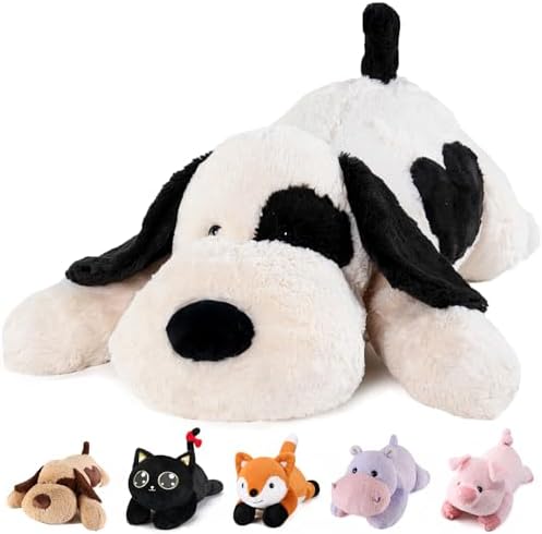 Meowtastic Black White Weighted Plush Dog